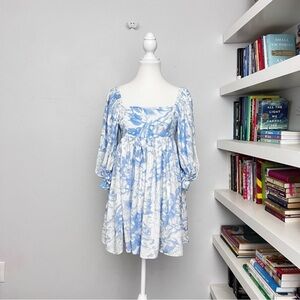Rosedress Blue & White Floral Printed Cottagecore Mini Dress Sz small